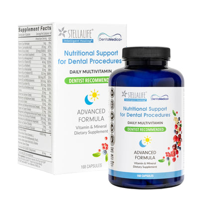 StellaLife DentaMedica Vegan Daily Multivitamin Nutritional Support for Faster Dental Surgery Recovery, VIT D3 K2 C B Zinc CoQ10 Magnesium, Healthy Bones & Gums, Non-GMO, GMP USA, 168 Capsules StellaLifeBuy Supplements Australia