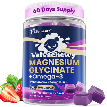 Magnesium Glycinate Gummies 500mg - Magnesium with Omega-3, Turmeric, Vitamin D3 & E | Magnesium Glycinate Soft Chews for Adults