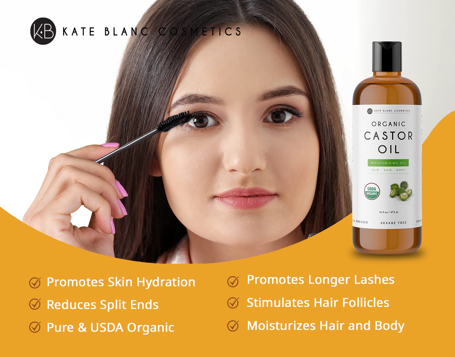 Kate Blanc Cosmetics Castor Oil 16oz - USDA Certified Organic. Cold-Pressed, 100% Pure Kate Blanc CosmeticsBuy Supplements Australia