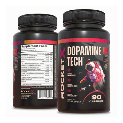 RocketX Dopamine Tech Brain Food Supplement, with L-Tyrosine and B Vitamins for Focus, Mental Clarity and Cognitive Drive, Vegan Capsules, 90 Capsules RocketX EnergyBuy Supplements Australia