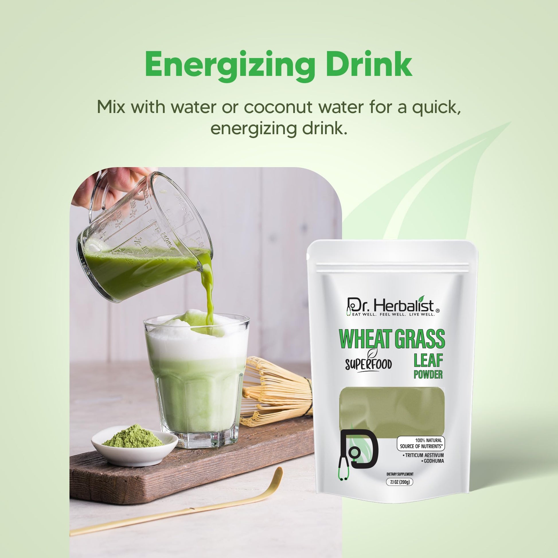 Dr. HERBALIST Wheatgrass Powder 200g - Pure Triticum Aestivum with Chlorophyll Iron & Vitamins A C E | Supports Daily Greens Detox & Nutrient Density* | Halal Dr. HERBALISTBuy Supplements Australia