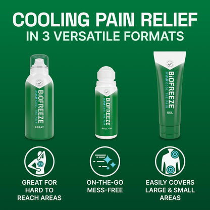 Biofreeze Spray, Gel, & Roll-On Pain Relief Variety Pack, Muscle Pain Relief, Arthritis Pain Reliver, Neck Pain Relief, Cooling Menthol Joint Pain Relief, 3 Fl Oz Spray, 3 Fl Oz Gel, 2.5 Fl Oz Roll On BiofreezeBuy Supplements Australia