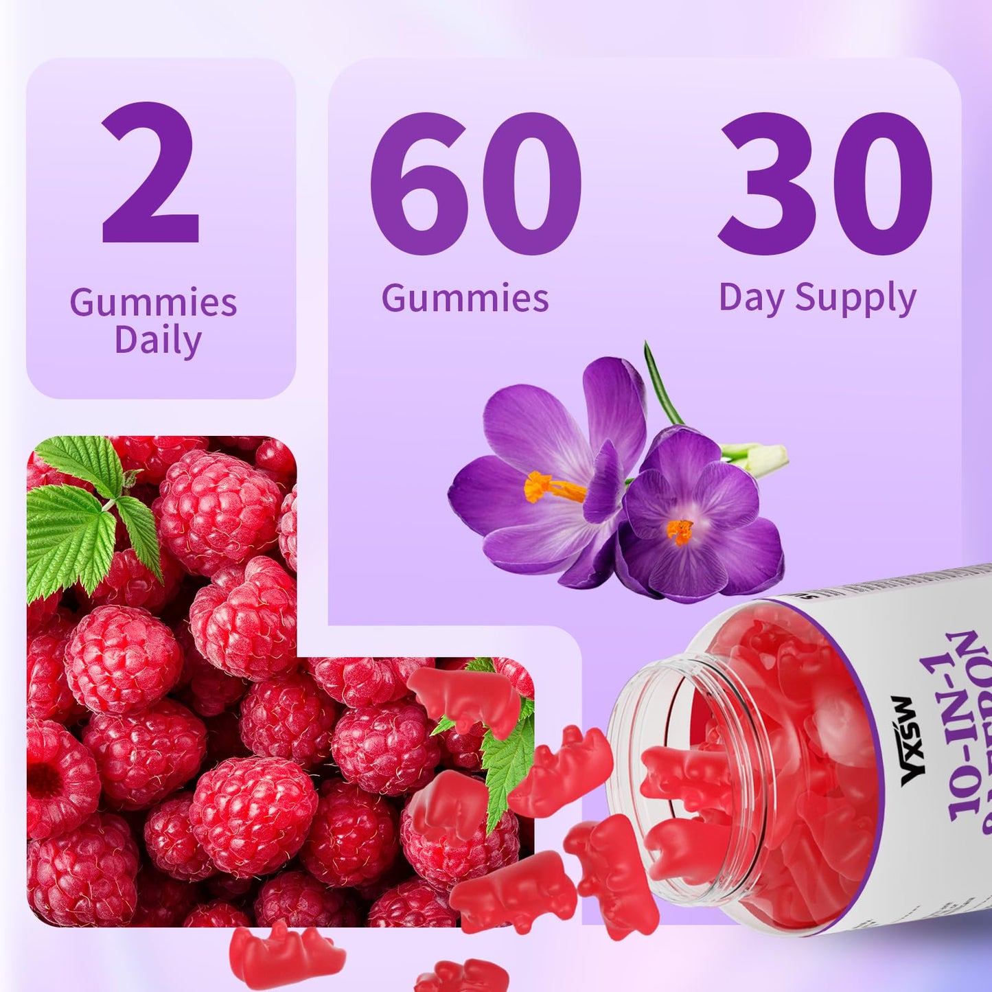 YXSW Saffron Gummies, Saffron Supplements for Kids & Adults with Ashwagandha, L-Theanine, Lemon Balm, Vitamin D3, B6, Magnesium & Zinc - Support Focus, Relaxation, Raspberry Flavor, 120 Count YXSWBuy Supplements Australia