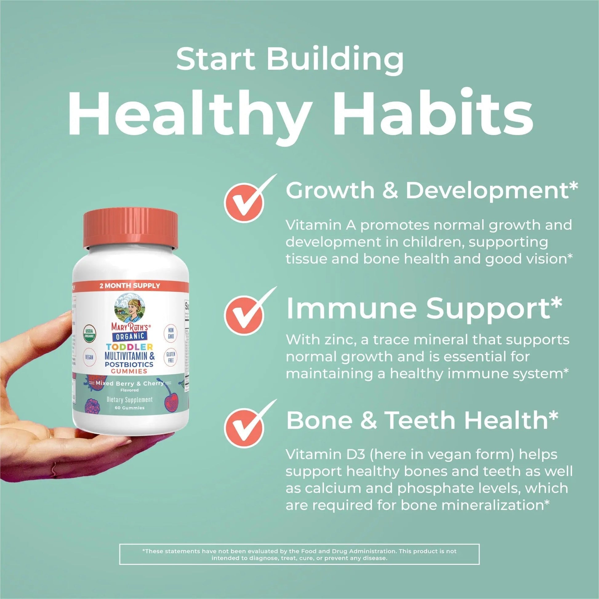 MaryRuth Organics Toddler Multivitamin Gummies + Postbiotics | USDA Organic | Vitamins for Kids Ages 2+ | Immune Support | Vitamin C | MaryRuth OrganicsBuy Supplements Australia