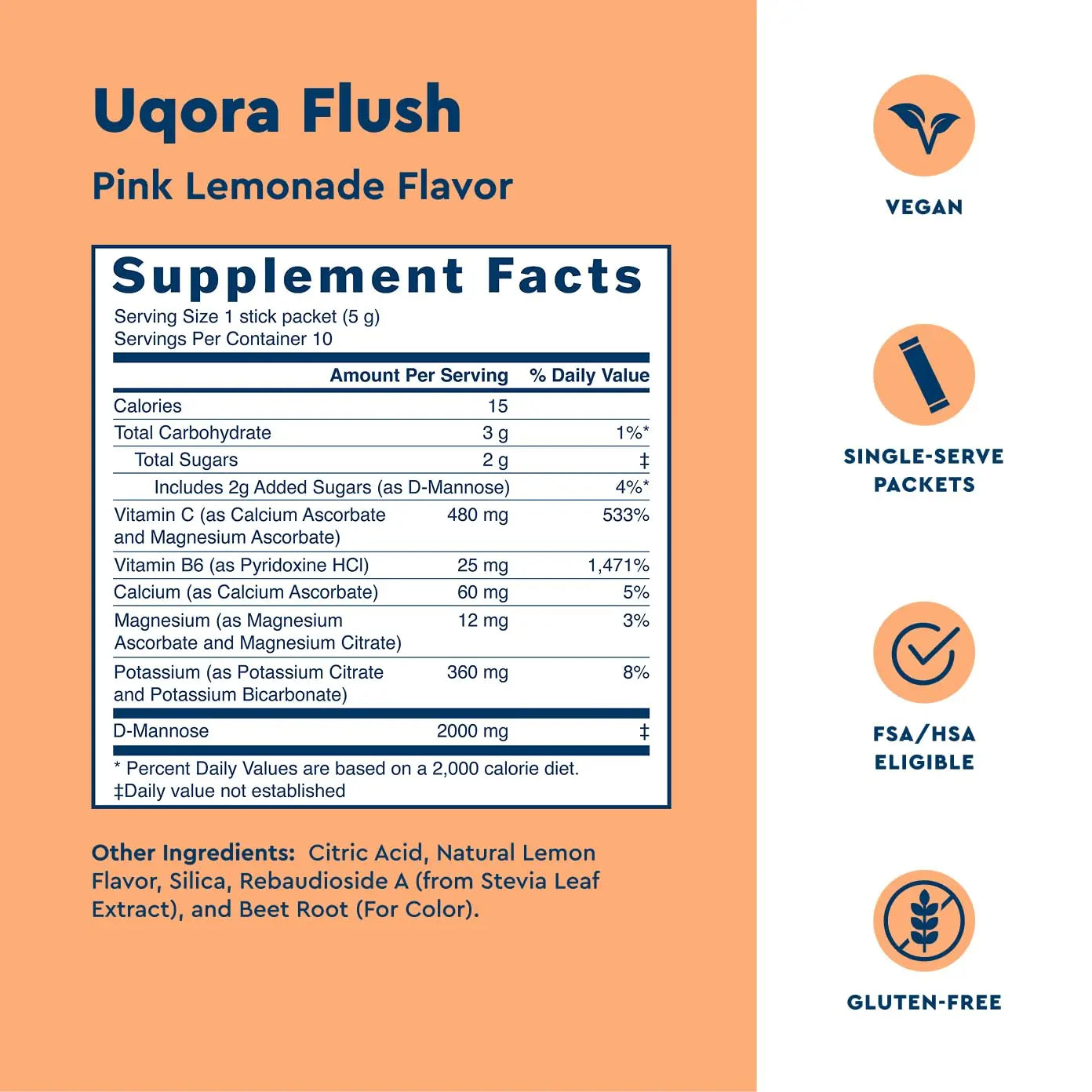 Uqora Flush - Urinary Tract* with D-Mannose, Vitamin C, Vitamin B6, Potassium, Magnesium & Calcium - Gluten-Free & Vegan - Pink Lemonade Flavor - 20 Packets (2 Pack) UqoraBuy Supplements Australia
