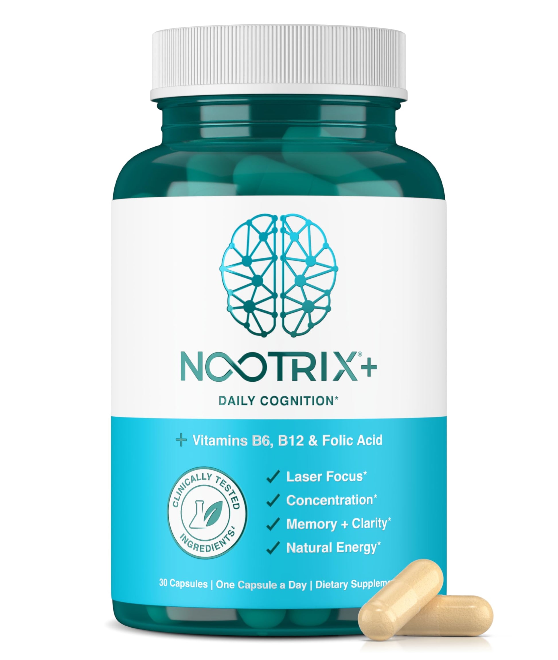 Nootrix Brain Plus Nootropic Supplement | Supports Memory, Mental Focus, Cognitive Health & Energy | Promotes Healthy Mood & Brain Function | Vitamin B1, Vitamin B6 & Vitamin B12 | 30 Capsules NootrixBuy Supplements Australia