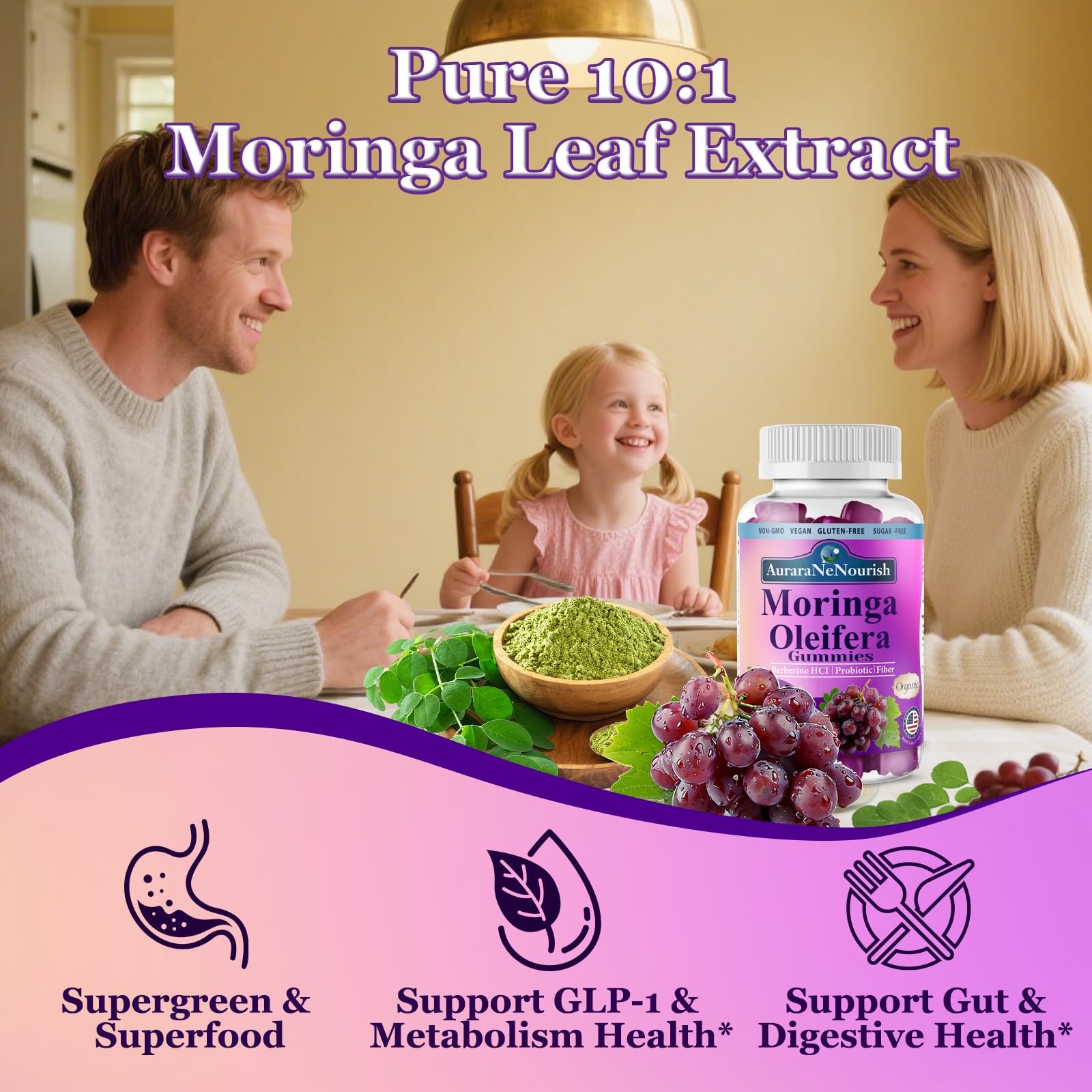 AuraraNeNourish Organic Moringa Oleifera Gummies for Women & Men, 8-in-1 Superfood Blend w. Berberine HCl & Moringa Leaf Extract for GLP-1 Support & Energy Immune Joint & Gut Health Sugar-Free AuraraNeNourishBuy Supplements Australia