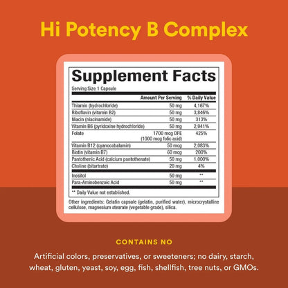 Natural Factors Hi Potency B Complex, 50 mg, 90 Capsules Natural FactorsBuy Supplements Australia