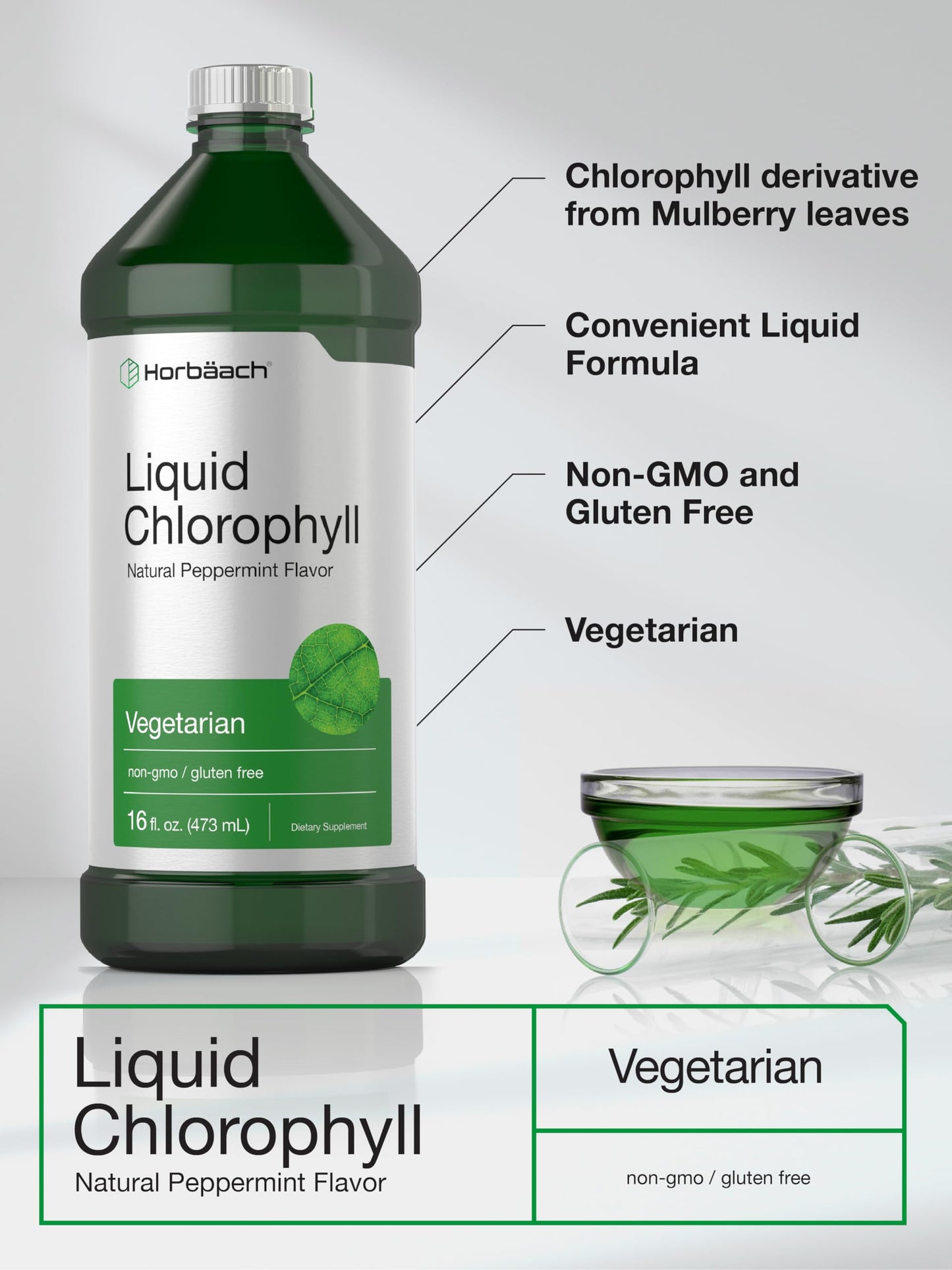 Chlorophyll Liquid Drops 100mg | 32 oz (2 x 16 oz Bottles) | Natural Peppermint Flavor HorbäachBuy Supplements Australia