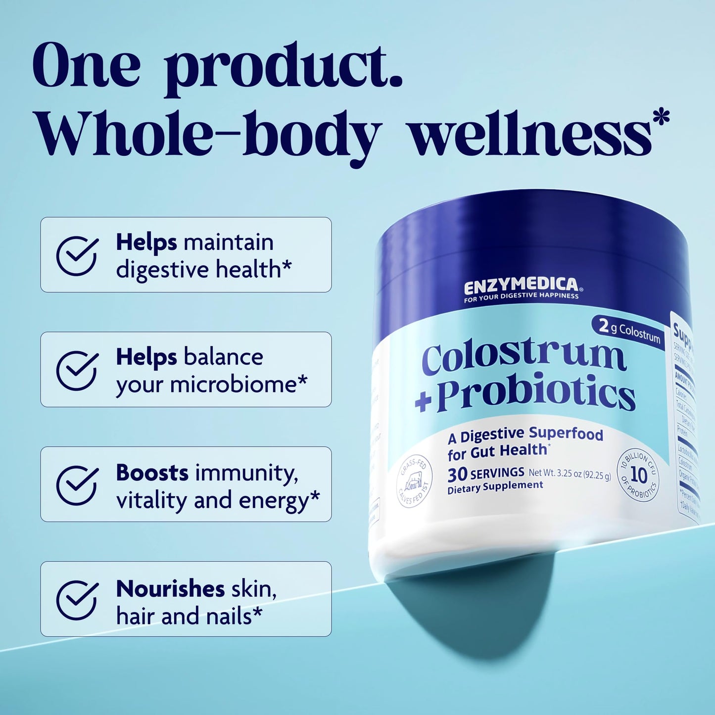 Enzymedica Colostrum + Probiotics Powder Supplement - Grass Fed Bovine Colostrum for Women & Men, Peptide & Lactoferrin Support, Promotes Hair, Skin, Nails, Immune & Gut Health, Gluten Free - 3.25 oz EnzymedicaBuy Supplements Australia
