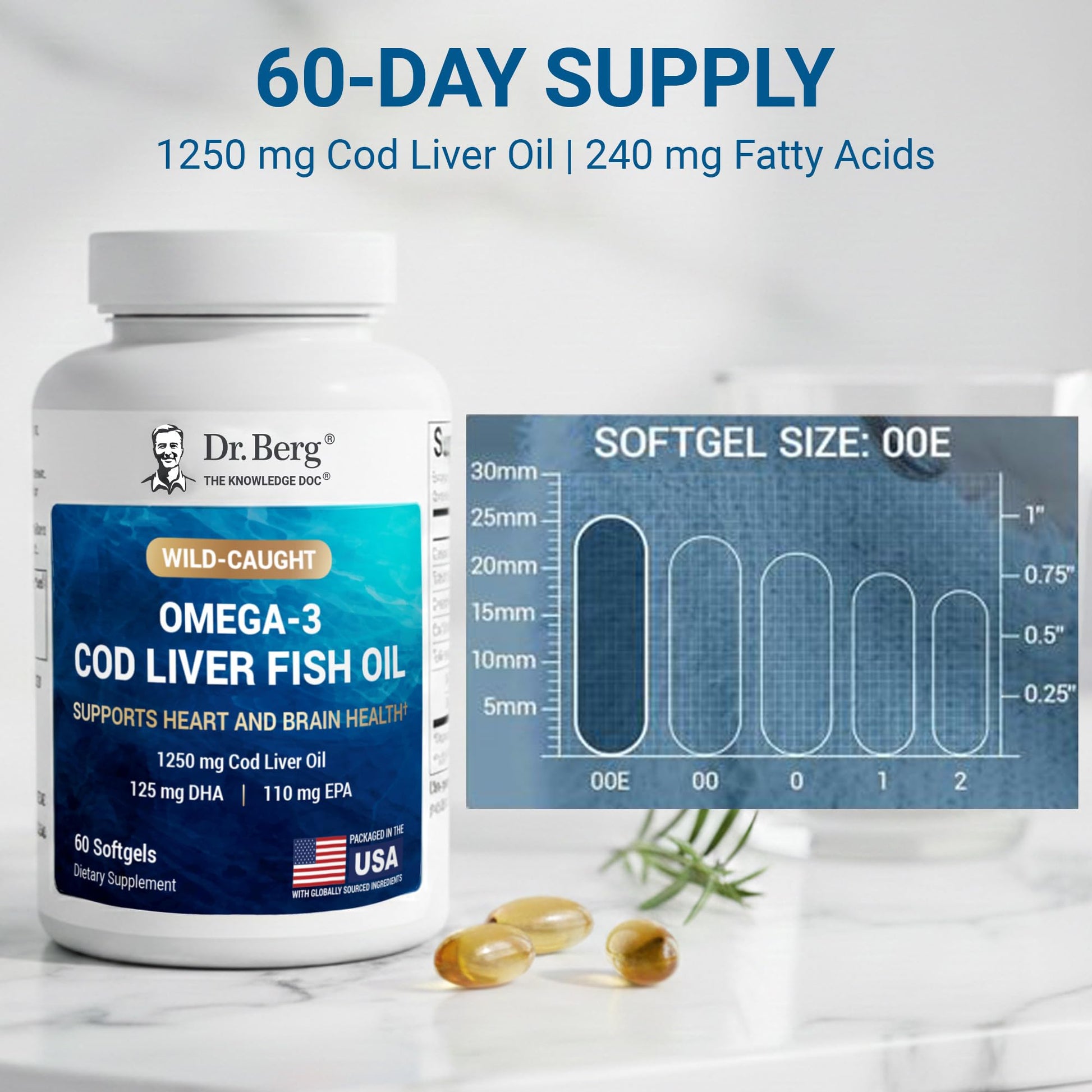 Dr. Berg Omega-3 Cod Liver Fish Oil 60 Softgels – Wild-Caught Icelandic Cod – Omega 3 EPA & DHA – Heart, Brain, Immune & Eye Support* – Lemon Flavor – 4X Lab-Tested – Non-GMO, No Fillers Dr. Berg NutritionalsBuy Supplements Australia