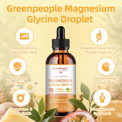 GREENPEOPLE Magnesium Glycinate Liquid Drop - 17-in-1 4Fl. Oz Triple Magnesium Complex Supplement with Glycinate 400mg & Citrate 500mg Taurate/L-Theanine for Calm Mood/Muscle/Sleep,Pineapple Flavor GREENPEOPLEBuy Supplements Australia