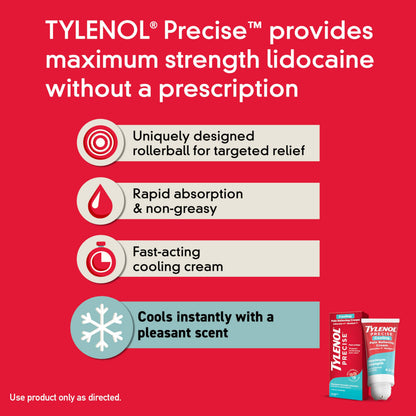 Tylenol Precise Cooling Cream, Strong Pain Relief with Fast-Acting Sensation, 4% Lidocaine, 1% Menthol, Maximum OTC Strength Relief for Back, Muscle & Joint, Numbing Cream Rollerball Applicator, 4 oz TylenolBuy Supplements Australia
