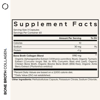 Codeage Organic Bone Broth Collagen Peptides Capsules Supplement, Bone Broth Grass Fed Beef, Free-Range Chicken, Turmeric & Ashwagandha - Collagen Types I, II, III - Non-GMO - 180 Capsules CodeageBuy Supplements Australia
