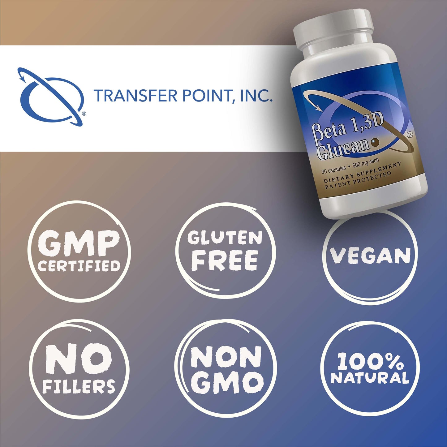 Transfer Point Immune Support Supplement Highly Purified Beta Glucan 500 mg per Capsule (b-glucan Fiber) (Pack of 1) Transfer PointBuy Supplements Australia