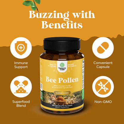 Bee Pollen Pills for Breast Growth 180 Ct - Bee Pollen Supplement 1000mg Serving with Naturally Occurring B Vitamins Minerals & Enzymes - Breast Support Supplement - Vegetarian Non-GMO & Gluten Free Natures CraftBuy Supplements Australia