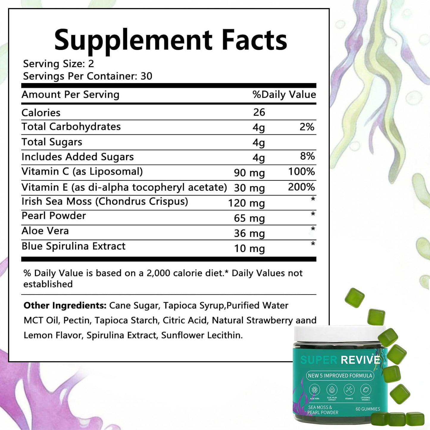 caicieter Super Revive Gummies for Hair Loss - Sea Moss Gummies with Vitamin C, E, Aloe Vera & Pearl Powder Glow, Promotes Thicker, Fuller & Stronger Hair - 60 Count caicieterBuy Supplements Australia