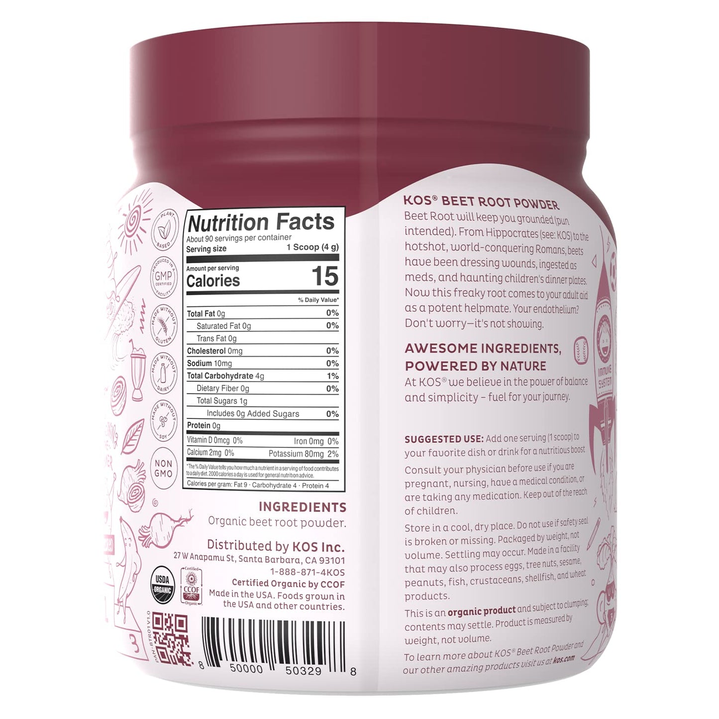 KOS Organic Beet Root Powder - USDA Certified, Nitric Oxide Booster, Non-GMO, Gluten KOSBuy Supplements Australia