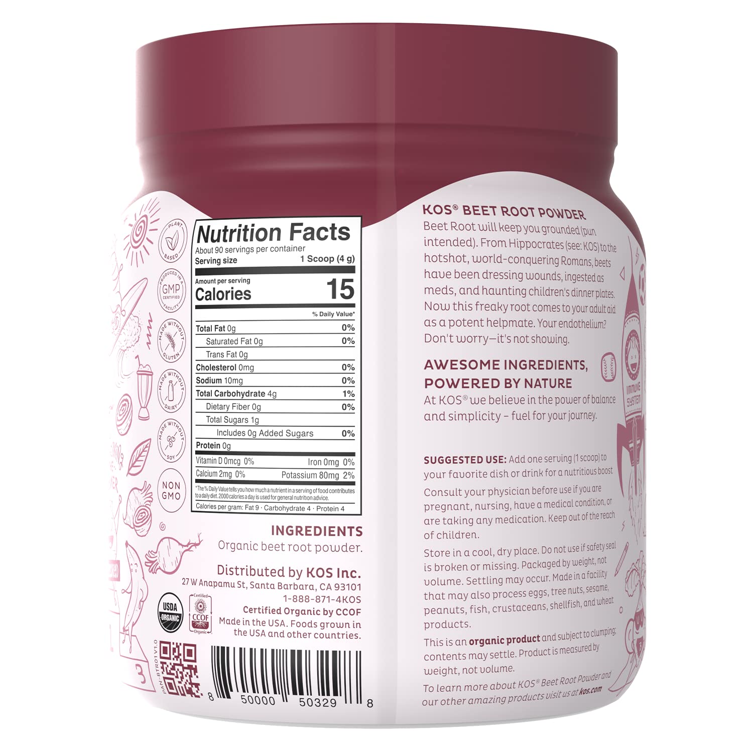 KOS Organic Beet Root Powder - USDA Certified, Nitric Oxide Booster, Non-GMO, Gluten KOSBuy Supplements Australia