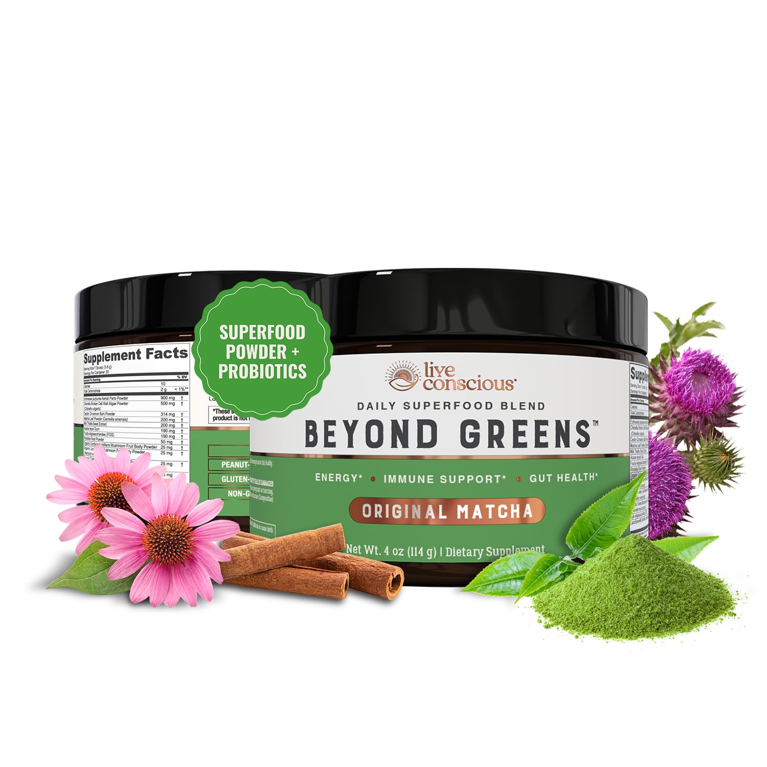 Live Conscious Beyond Greens Superfood Powder - Delicious Debloating Super Greens Powder - Matcha Greens Blend w/Chlorella, Echinacea, Probiotics for Immune Support & Energy Live ConsciousBuy Supplements Australia