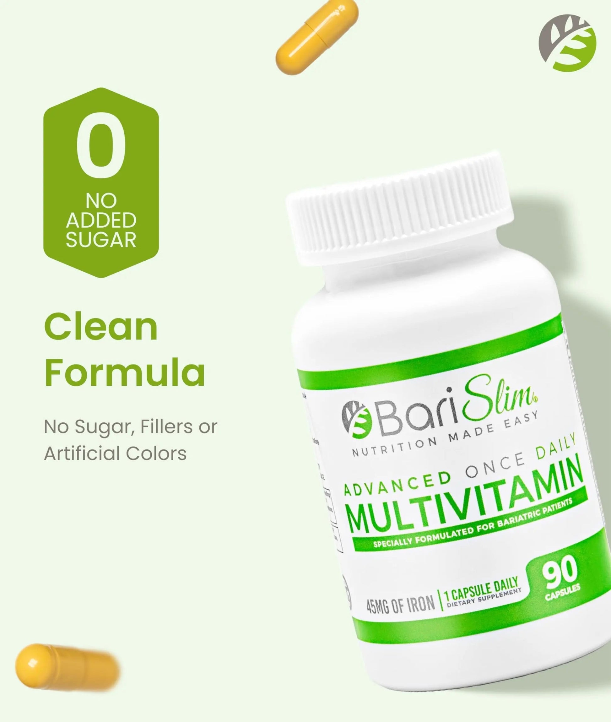BariSlim Advanced Once Daily Bariatric Multivitamin Capsule - 45 mg of Iron - Bariatric Vitamin for Post Bariatric Surgery Including BariSlim
