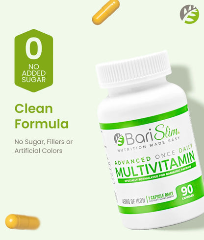 BariSlim Advanced Once Daily Bariatric Multivitamin Capsule - 45 mg of Iron - Bariatric Vitamin for Post Bariatric Surgery Including BariSlim