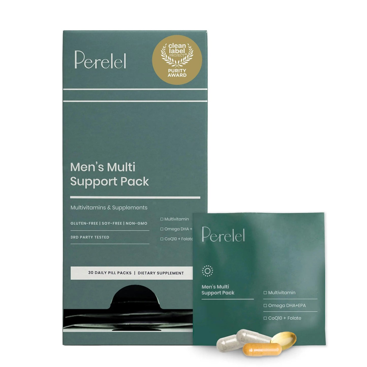 Perelel Men’s Multi Support Pack, Daily Multivitamin with Magnesium, Omega 3, CoQ10 & Folate, Nutritional Support Perelel