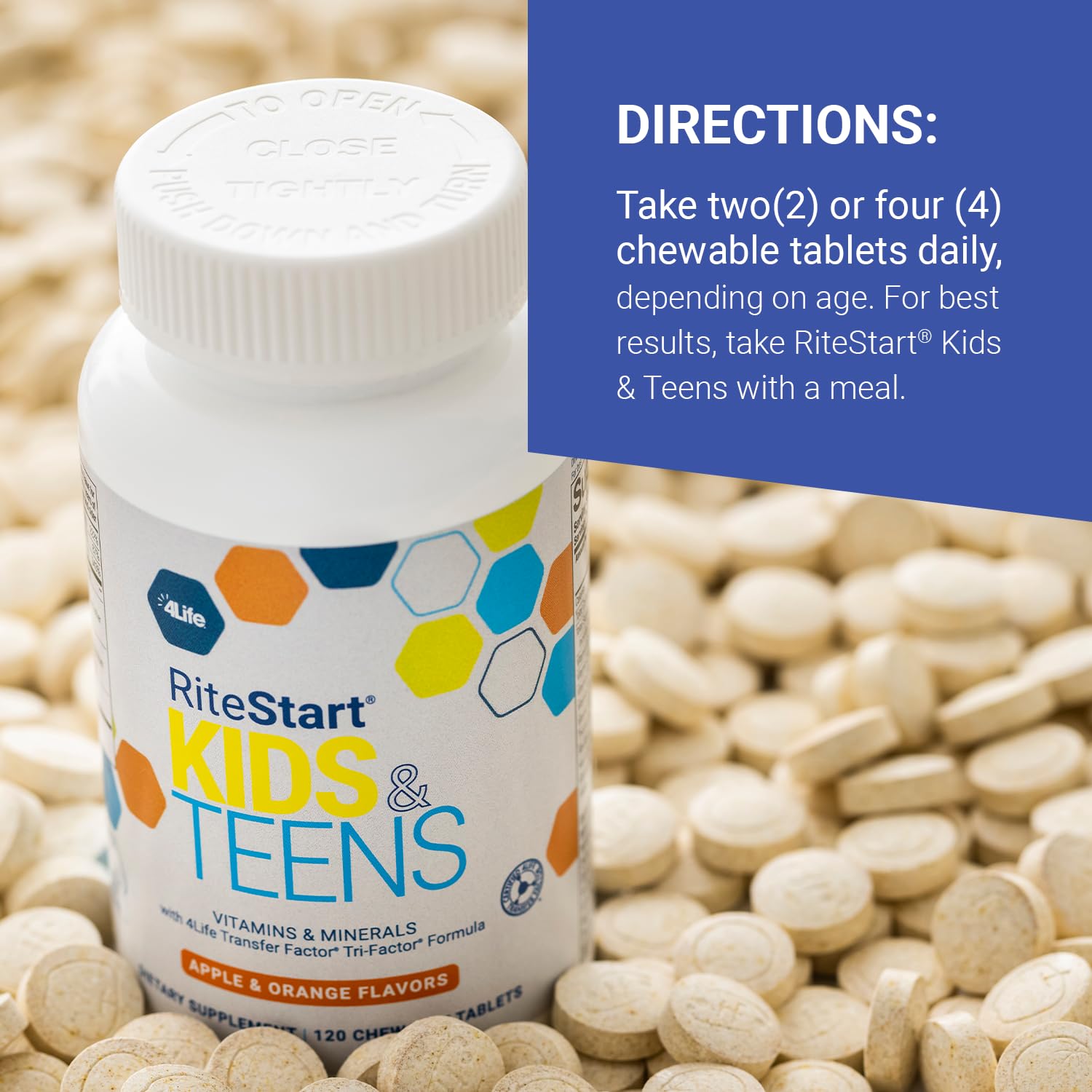 4Life RiteStart Kids and Teens- Apple, Orange Flavors, 22 Essential Vitamins, Minerals, Immune System and Brain Support Ages 2+ - 120 Chewable Tablets 4LifeBuy Supplements Australia