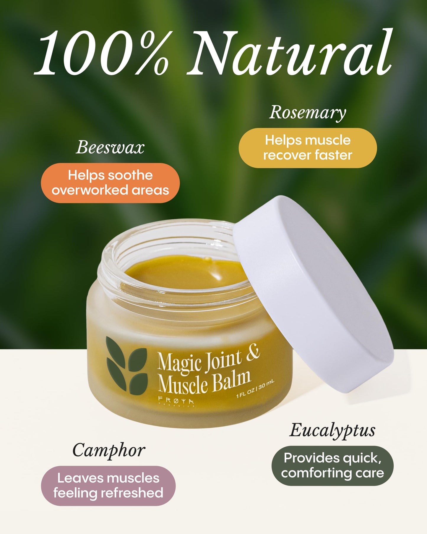 Frøya Organics Relaxing Body Balm | Arnica & Eucalyptus with Beeswax | Gentle Massage Balm for Shoulders, Knees & Back | Infused with Rosemary, Camphor & Marigold Extract | 30ml FRØYABuy Supplements Australia