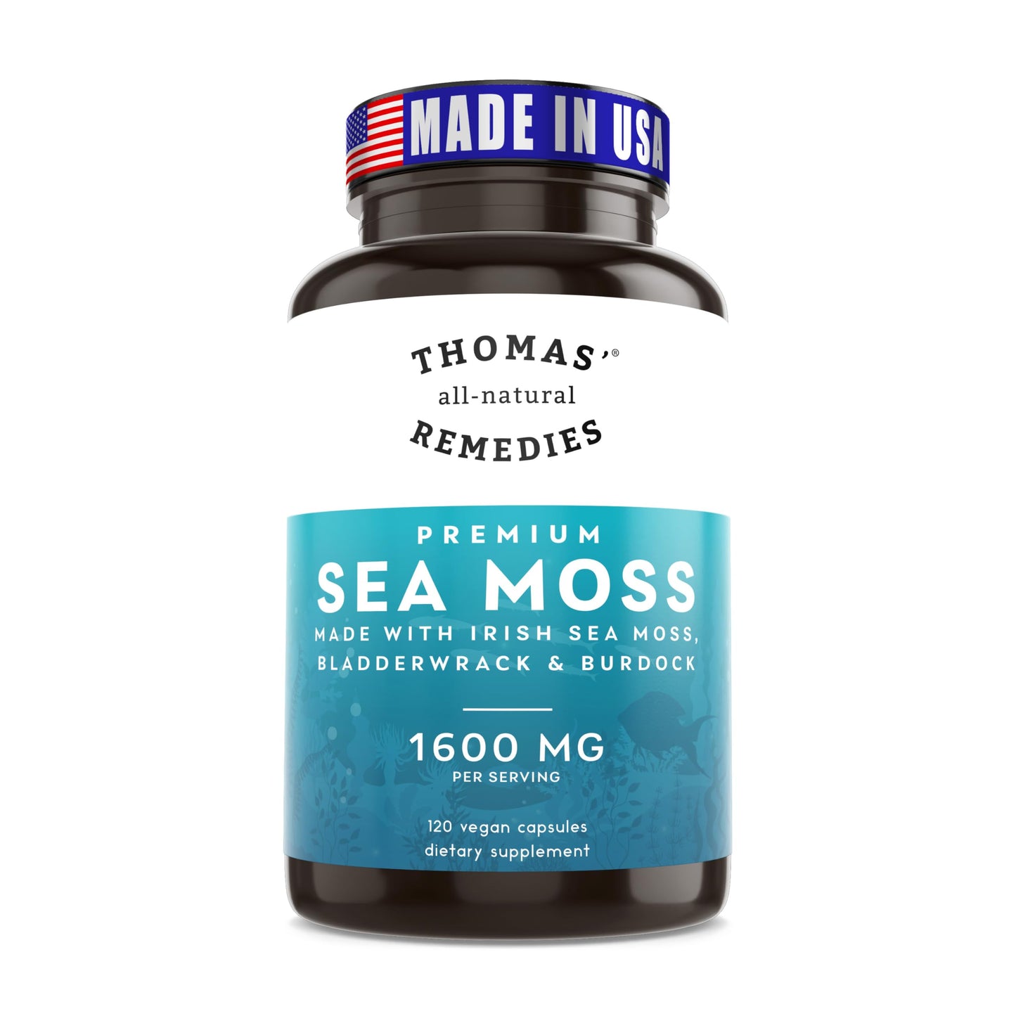 Thomas' all-natural Remedies Irish Sea Moss Capsules, Sea Moss with Bladderwrack & Burdock Root Organic for Gut Health, Digestion, Energy & Immune Support, 120 Seamoss Pills Thomas' all-natural RemediesBuy Supplements Australia