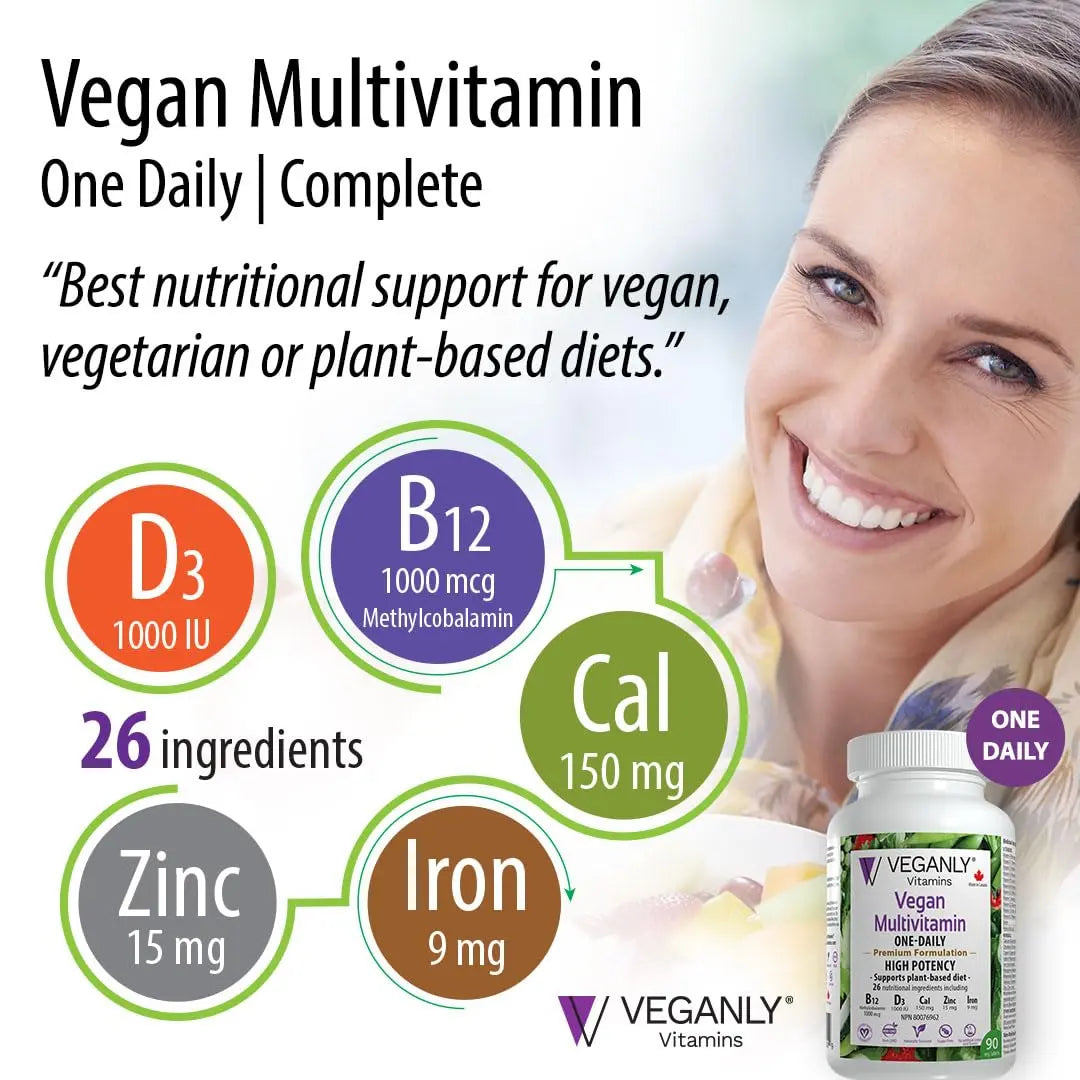 VEGANLY Vitamins Vegan Multivitamin One-Daily, (90 Veg Tablets). Complete Nutrition Support for Plant-Based, Vegan or Vegetarian Diets VEGANLY VitaminsBuy Supplements Australia