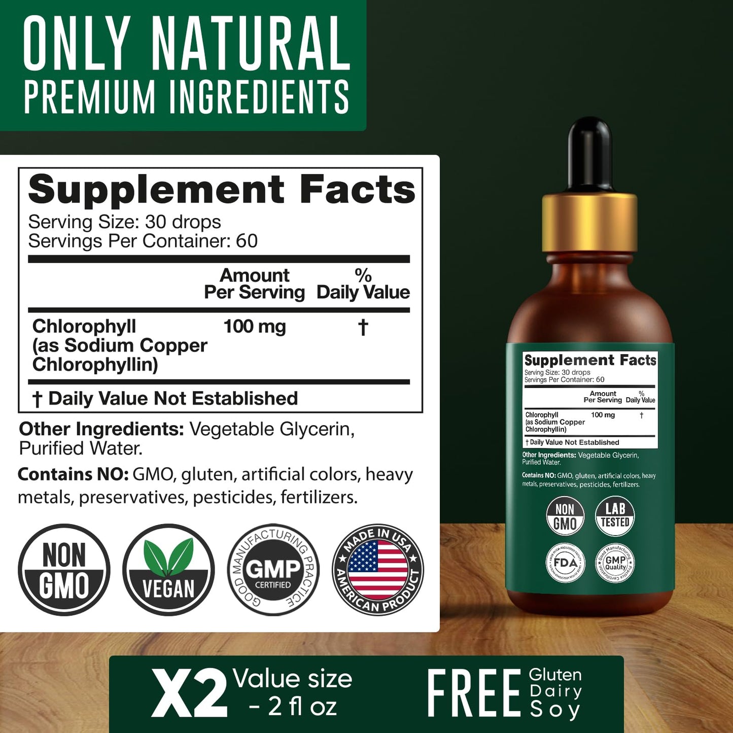 Chlorophyll Liquid Drops 6000 mg - Premium Liquid Chlorophyll Supplement - All-in-One Alpha FlowBuy Supplements Australia