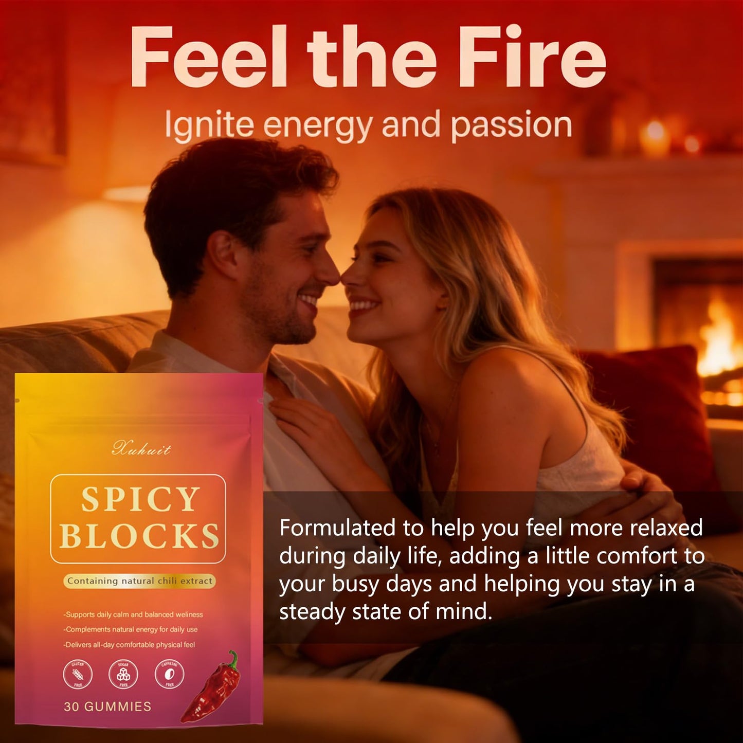 Spicy Blocks for Couples-with Chili Pepper , Maca Root & Epimedium Extract | Supports Emotional Warmth & Daily Comfort | Peach Flavor, Mild Spicy Kick, Vegan-Friendly, No Artificial Additives (1) PBZPBZBuy Supplements Australia