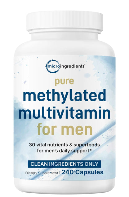Pure Methylated Multivitamin for Men, 240 Capsules | 30 Key Nutrients with Vitamin C, D, E, B Complex + Methylfolate Micro IngredientsBuy Supplements Australia