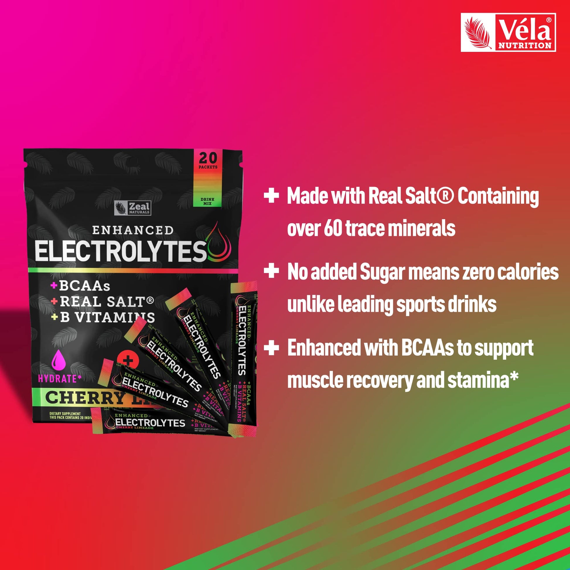 Enhanced Powder Stick Packs (Cherry Limeade- 20 Packets) Sugar Free + BCAA B Zeal NaturalsBuy Supplements Australia