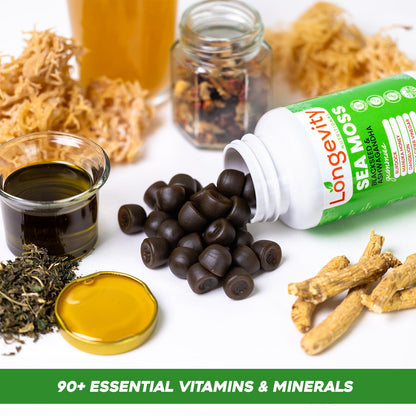 Longevity Nutritional Sea Moss, Thyroid Energy Vitamins Mineral Burdock Manuka Honey Dandelion Apple Cider Bladderwrack Ashwagandha Extract Turmeric Antioxidant Boost Immune Superfood Gummies Longevity NutritionalBuy Supplements Australia