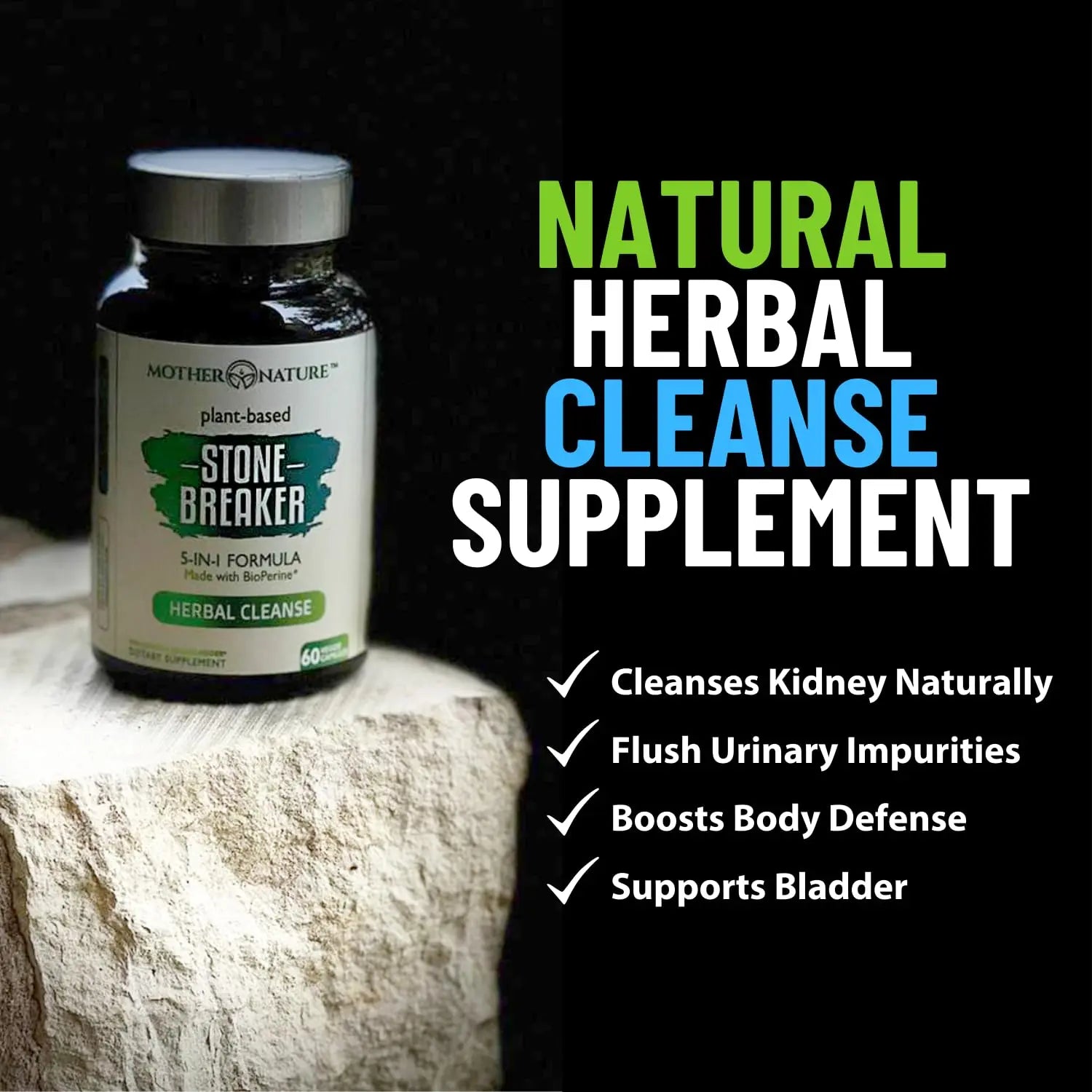 Stone Breaker Chanca Piedra Capsules, Dissolve Kidney & Gallbladder, Detoxify Urinary Tract, Flush Impurities, Kidney Support with Celery Seed Extract - 60 Veg Capsules Mother Nature Organics Superfoods for Organic LivingBuy Supplements Australia