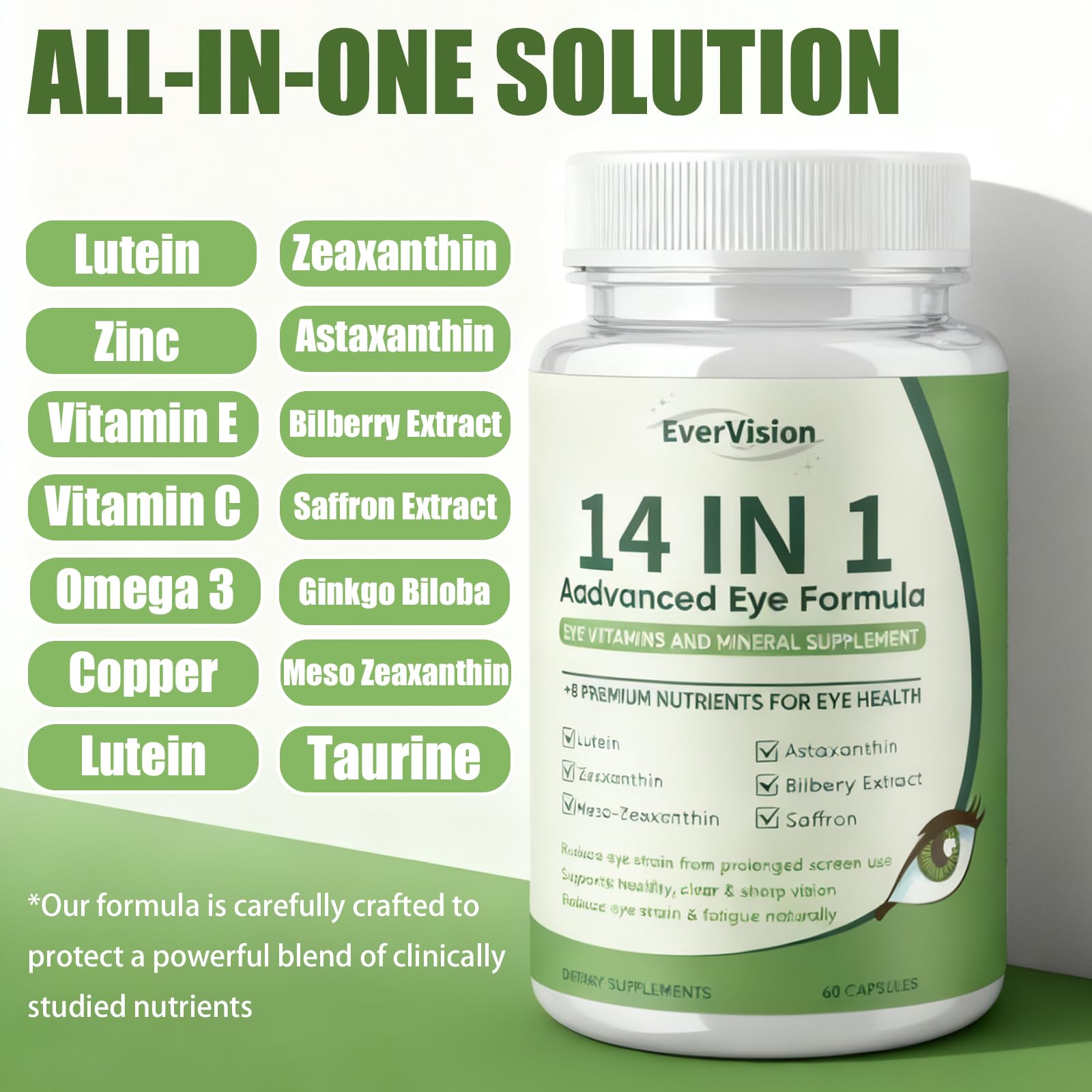 EVERVISION 14 in 1 Advanced Eye Formula, Eye Vitamin and Mineral Supplement with Zinc, Lutein, Zeaxanthin & Bilberry Extract, 60ct EVERVISIONBuy Supplements Australia
