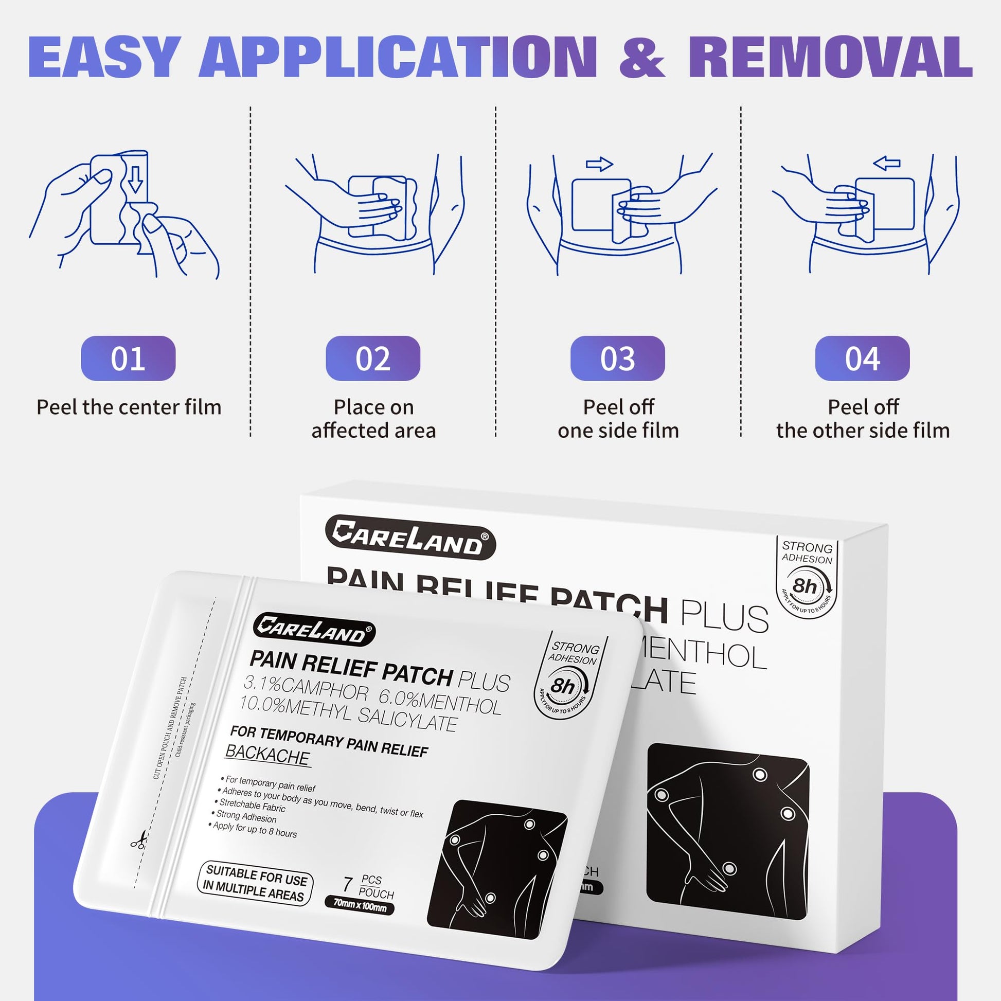 CARELAND Compound Pain Relief Patches, 56 Count (7cm x 10cm) - OTC with Stronger Adhesion for Back, Shoulder, Knee, Large Size CARELANDBuy Supplements Australia