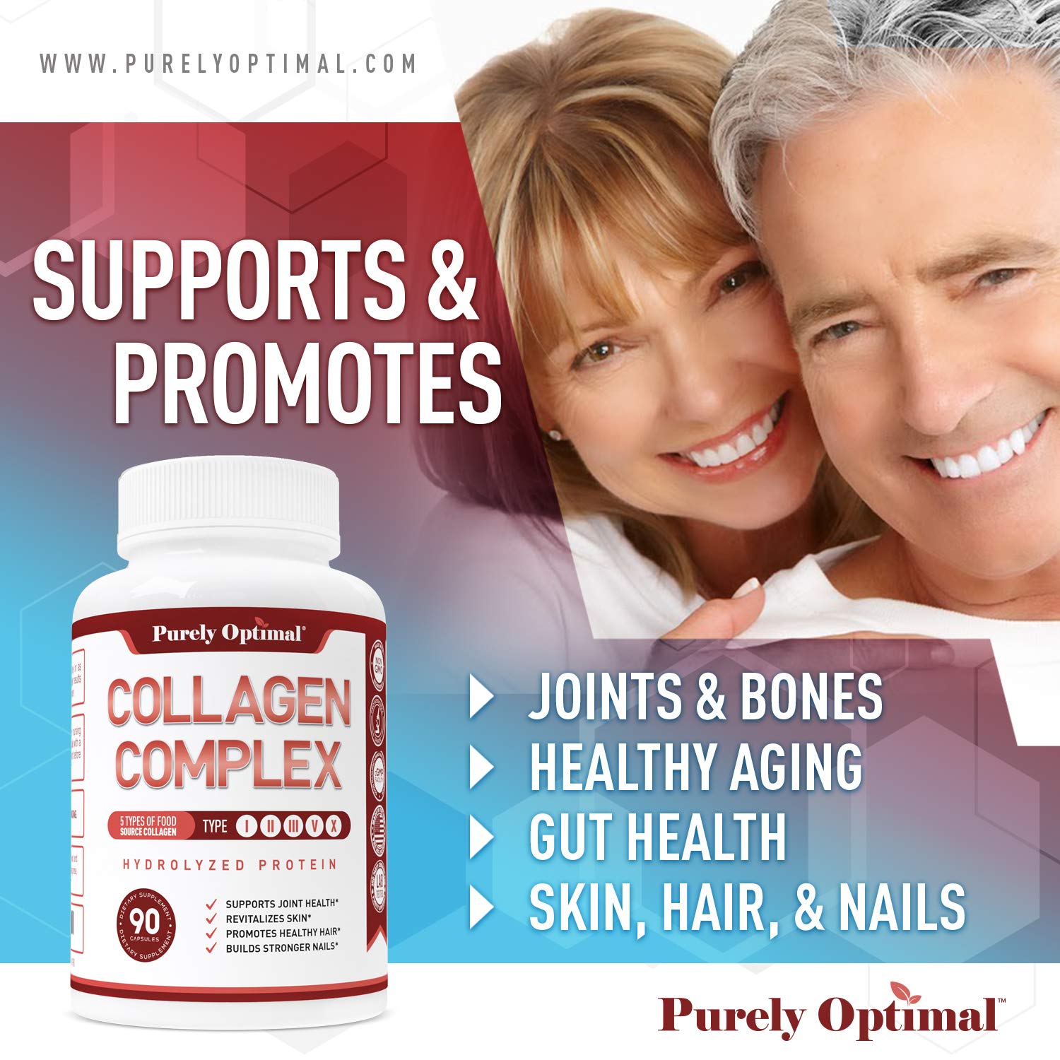 Purely Optimal Premium Multi Collagen Peptides Capsules (Types I, II, III, V, X) - Hair Purely OptimalBuy Supplements Australia