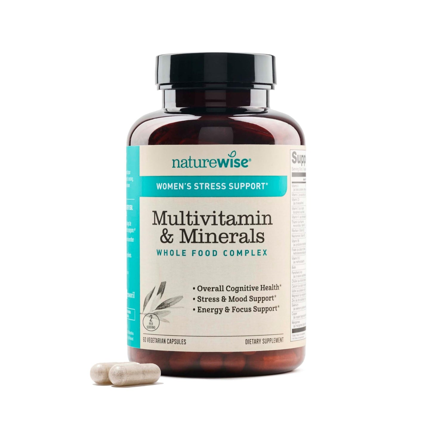 NatureWise Multivitamin for Women + Stress Support with Organic Whole Foods & Natural Minerals - B-Complex + Vitamin C + D3 K2 for Immunity, Hair, Skin & Nails
