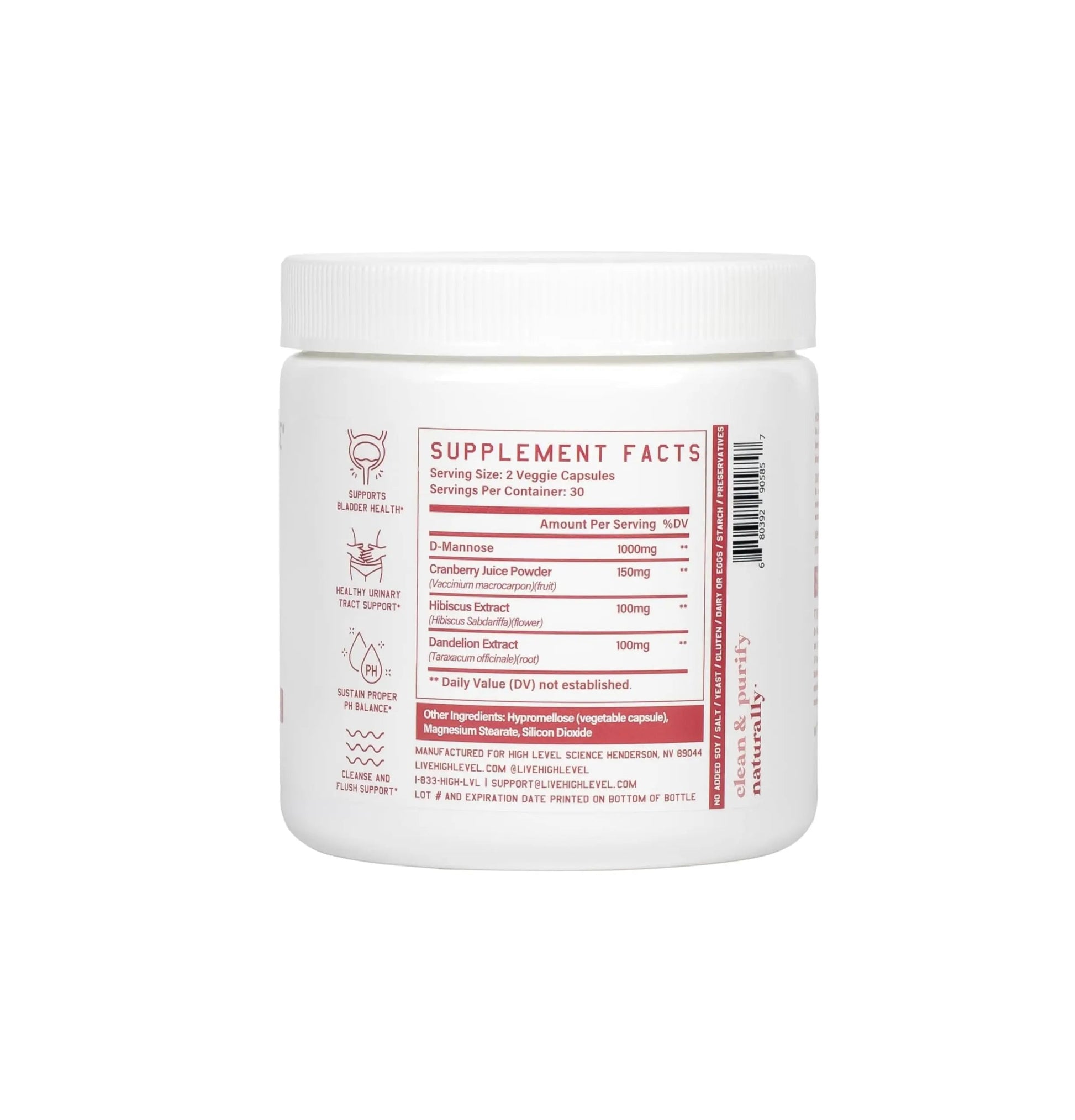 High Level D-Mannose 1000mg, Urinary Tract & Bladder Health Support, D Mannose Supplements for Women, Cranberry, Hibiscus & Dandelion, Utri Cleanse, 60 Capsules, Vegetarian, Gluten Free High LevelBuy Supplements Australia