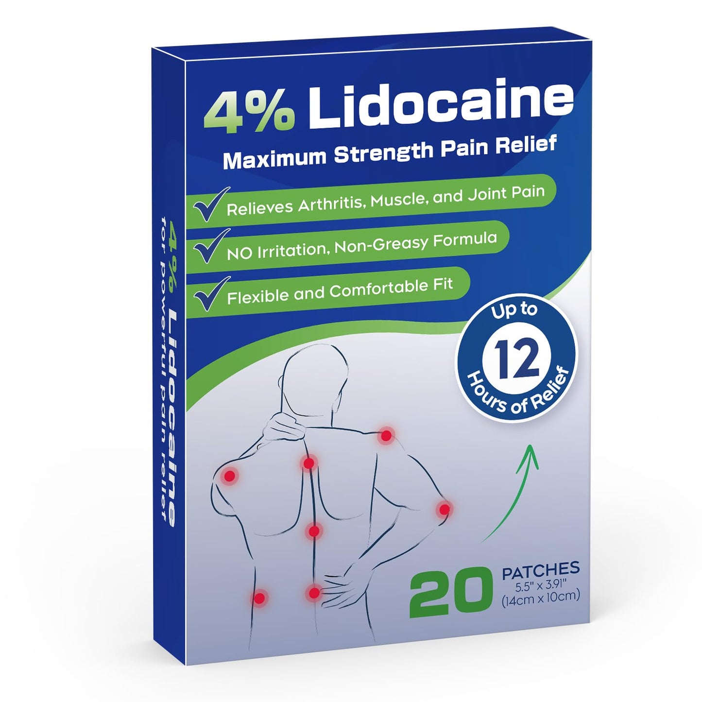 Uposiut 4% Lidocaine Patches - 20 Count Maximum Strength Lidocaine Patches, 10 Packs of 2 Patches for Muscle Pain Relief in The Neck, Shoulders, Back, Knees, and Anks, 12 Hour Pain Relief-012345 UposiutBuy Supplements Australia