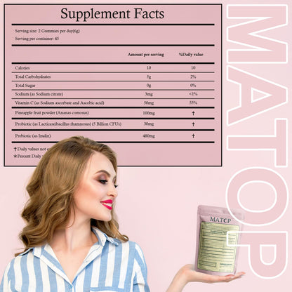 MATOP Probiotic Prebiotic pH Balance Gummies - Vaginal Health Gummies for Women Pro + Prebiotic with Pineapple Flavor, Vegan, Sugar-Free – 90 Gummies (45 Servings) MATOPBuy Supplements Australia
