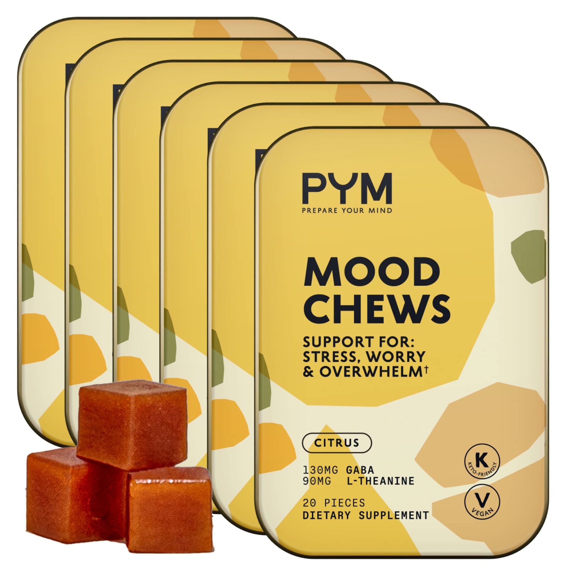 PYM Citrus Mood Chews Support for Stress, Worry & Overwhelm, 120 Count | 130mg GABA, 90mg L-Theanine | Vegan, Non-GMO, Gluten-Free, No Added Sugar | All-Natural Mood Balance Supplement Made in USA PYM HealthBuy Supplements Australia