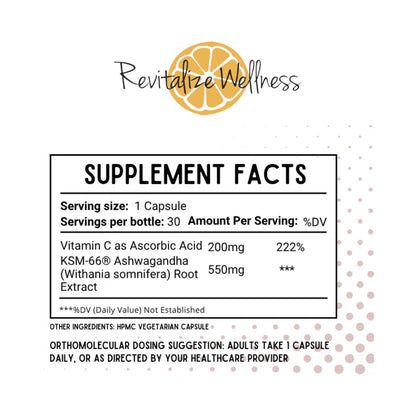 Revitalize Wellness Ashwagandha + Vitamin C Capsules | Stress and Immune Support Complex | with 550 mg Ashwagandha and 200 mg Vitamin C per Serving | 30 Servings Revitalize WellnessBuy Supplements Australia