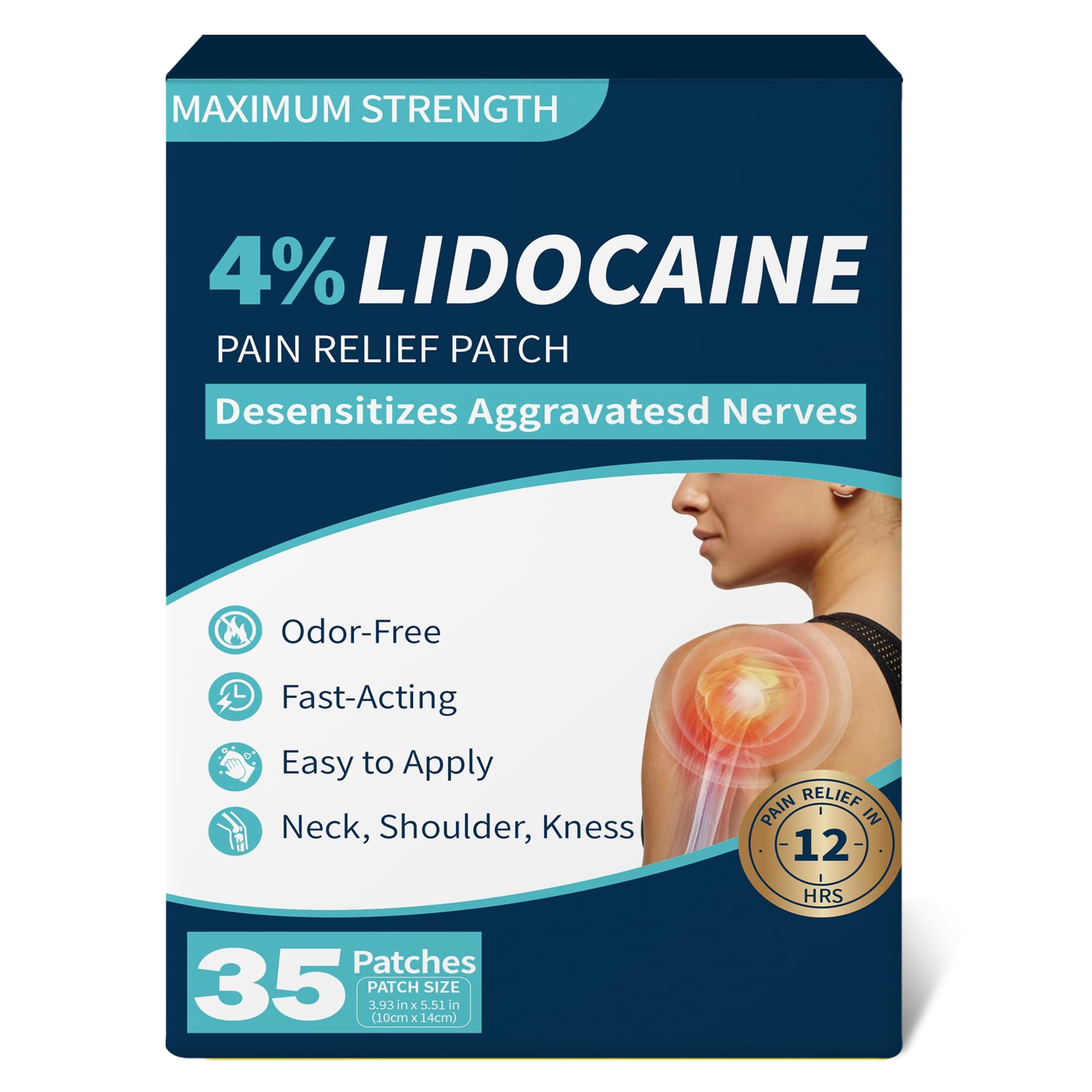 SZLGANG 4% Lidocaine Pain Relief Patches - (Large, 35, Count) Maximum Strength Relief for Back, Neck, Shoulder, Joint & Muscle Pain, 3.9”x 5.5”-03277 SZLGANGBuy Supplements Australia