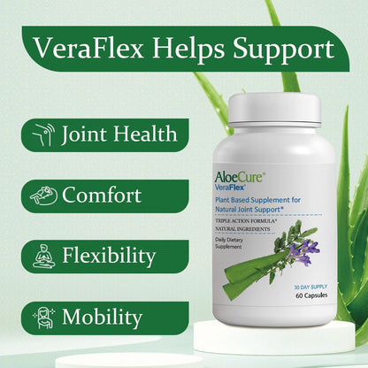 AloeCure VeraFlex Natural Joint Health, 60 Capsules, Clinically Tested Natural Plant-Based Formula to Support Comfort, Mobility and Flexibility - Featuring Organic Aloe Vera, 3-Pack AloeCureBuy Supplements Australia