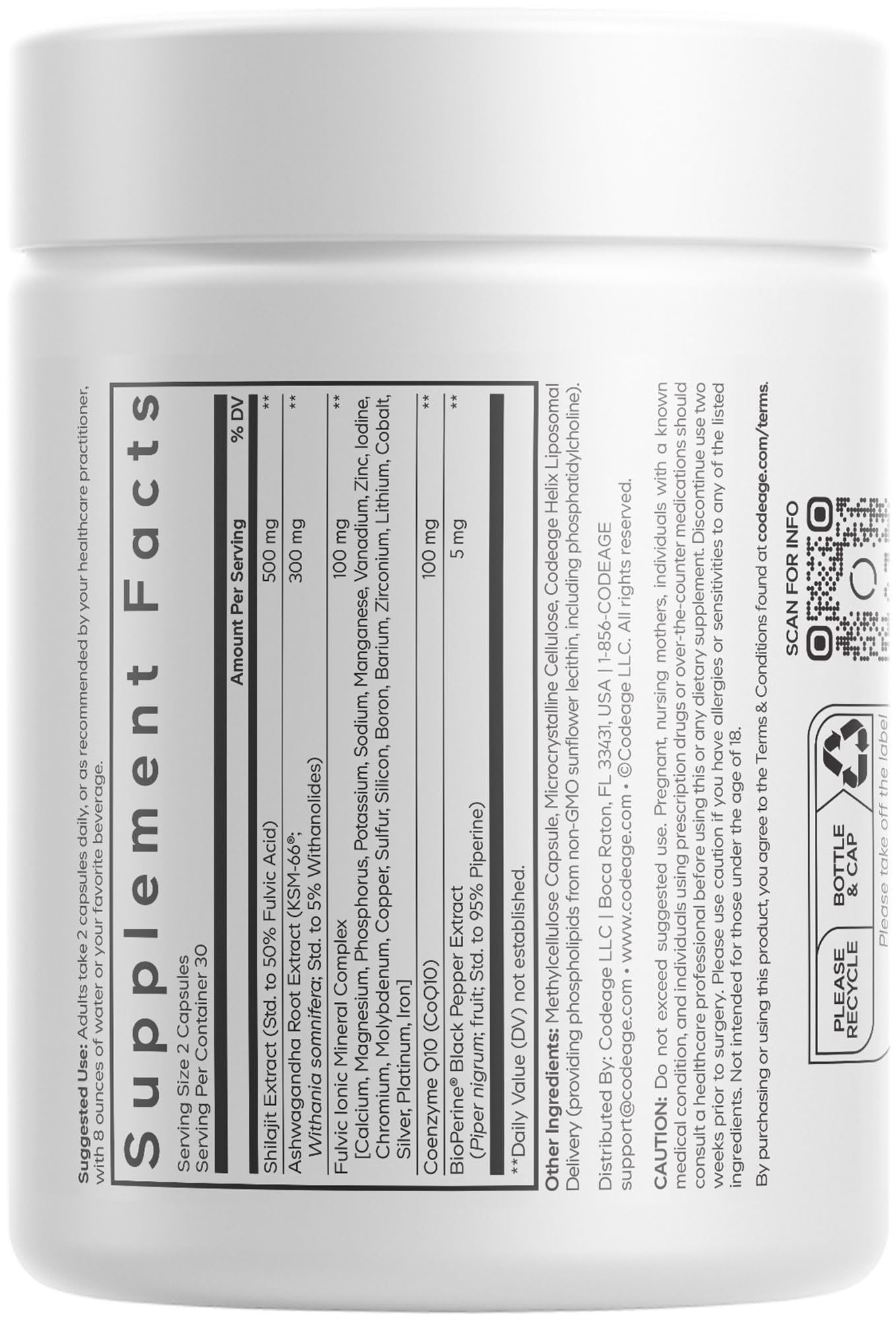 Codeage Liposomal Himalayan Shilajit+ Supplement - 500 mg Shilajit, KSM-66 Ashwagandha, CoQ10, Fulvic Ionic Minerals, Calcium, Magnesium, BioPerine - Liposomal Delivery - Non-GMO - 60 Capsules CodeageBuy Supplements Australia
