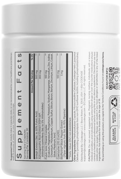 Codeage Liposomal Himalayan Shilajit+ Supplement - 500 mg Shilajit, KSM-66 Ashwagandha, CoQ10, Fulvic Ionic Minerals, Calcium, Magnesium, BioPerine - Liposomal Delivery - Non-GMO - 60 Capsules CodeageBuy Supplements Australia
